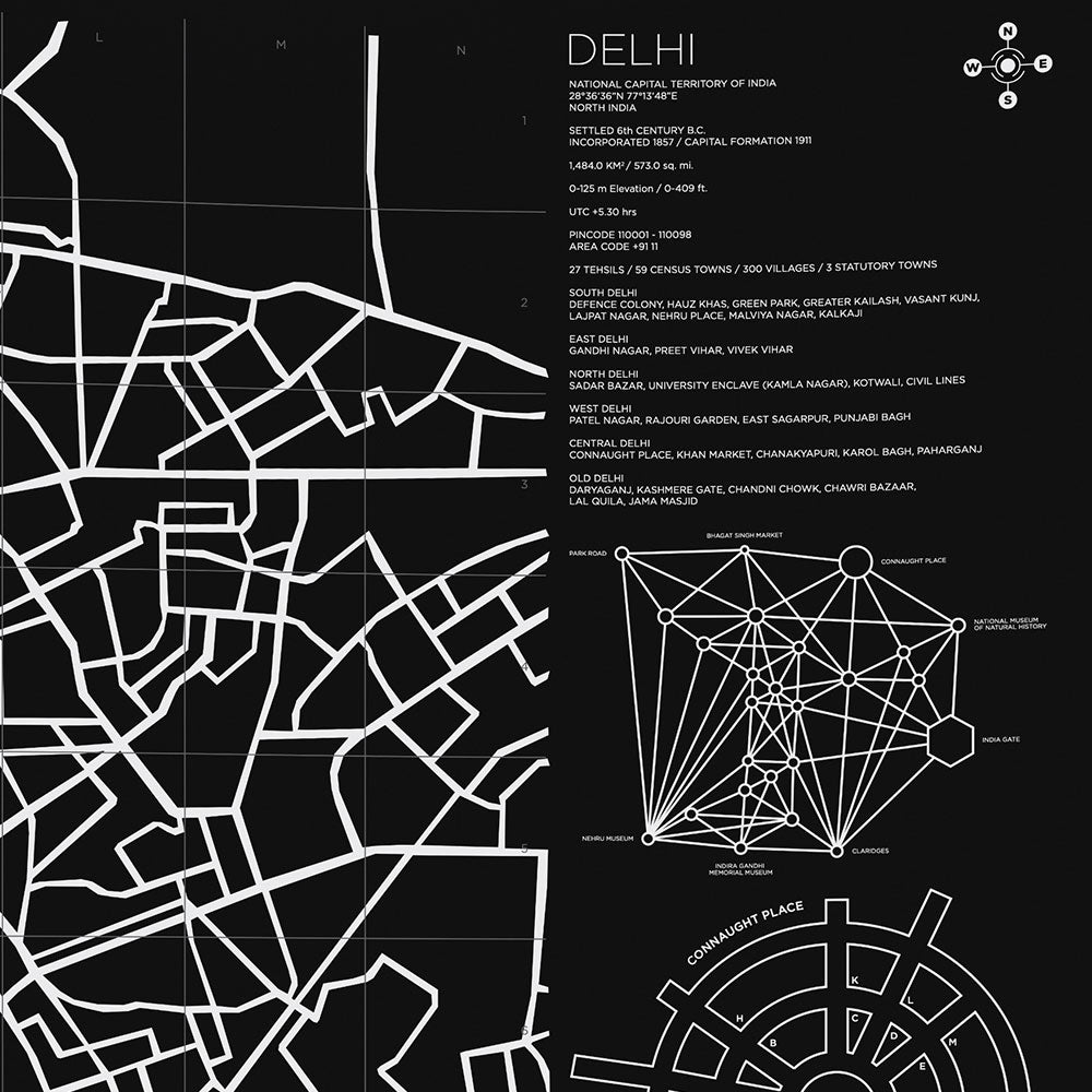Delhi, framed Map Black